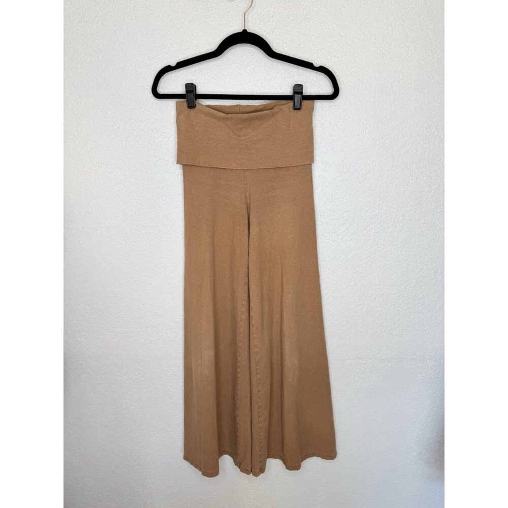 Bohemian Folk Wide Leg Pants Leggings Fold Over Waist Hem o& Cotton XS 1B